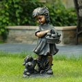 Grilltown LuxenHome Bronze MgO Girl Holding Basket of Kittens with Puppy Garden Statue GR3260967